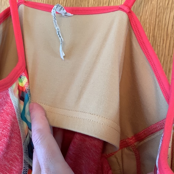 One Tooth Yoga USA MADE coral marled geometric sport workout bra tank top EUC - Picture 7 of 9